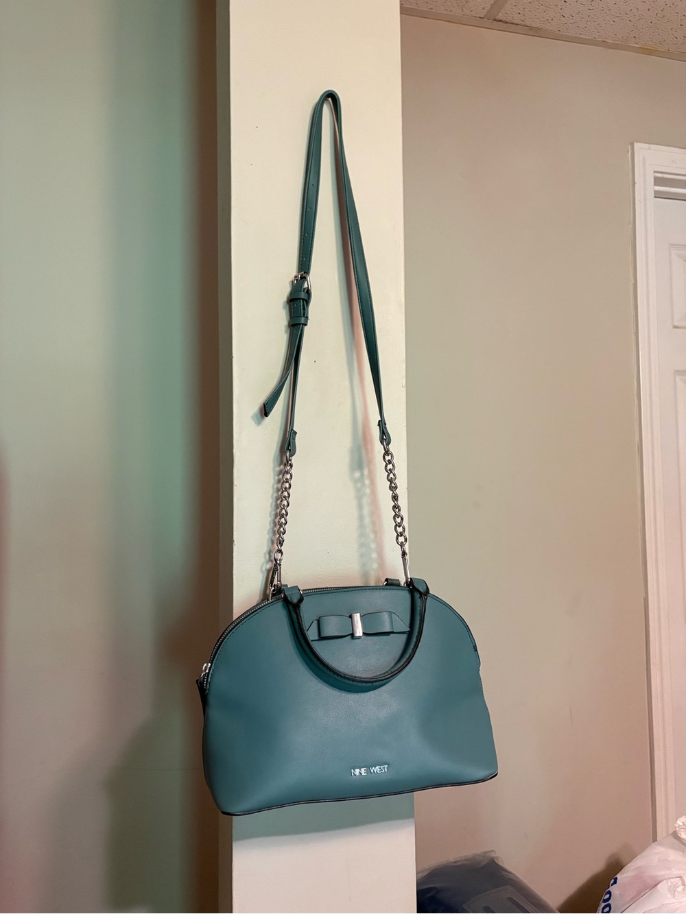 Nine West Seafoam Bow Satchel with Silver Chain